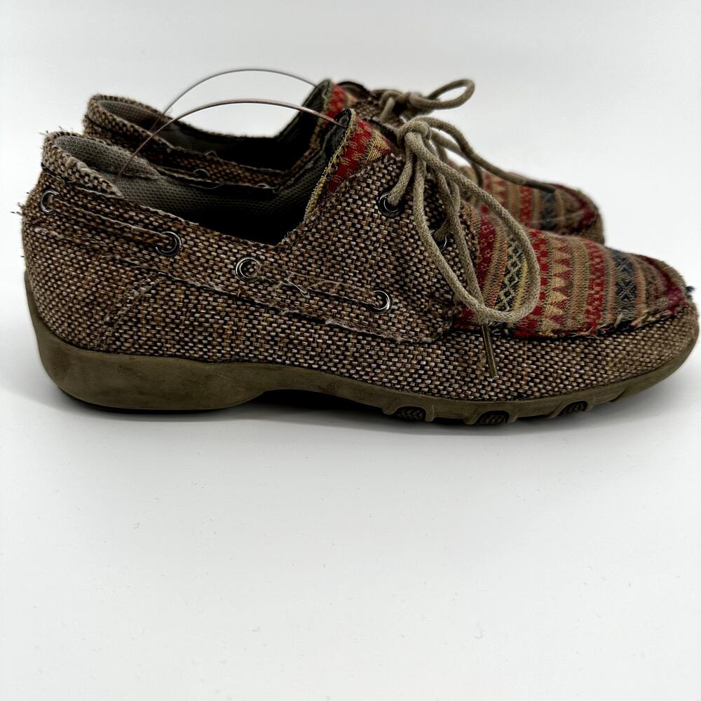 Roper Driving Moccasin Fair Isle Aztec Lace Up Round Toe Leather Tan 5.5 - Picture 3 of 8